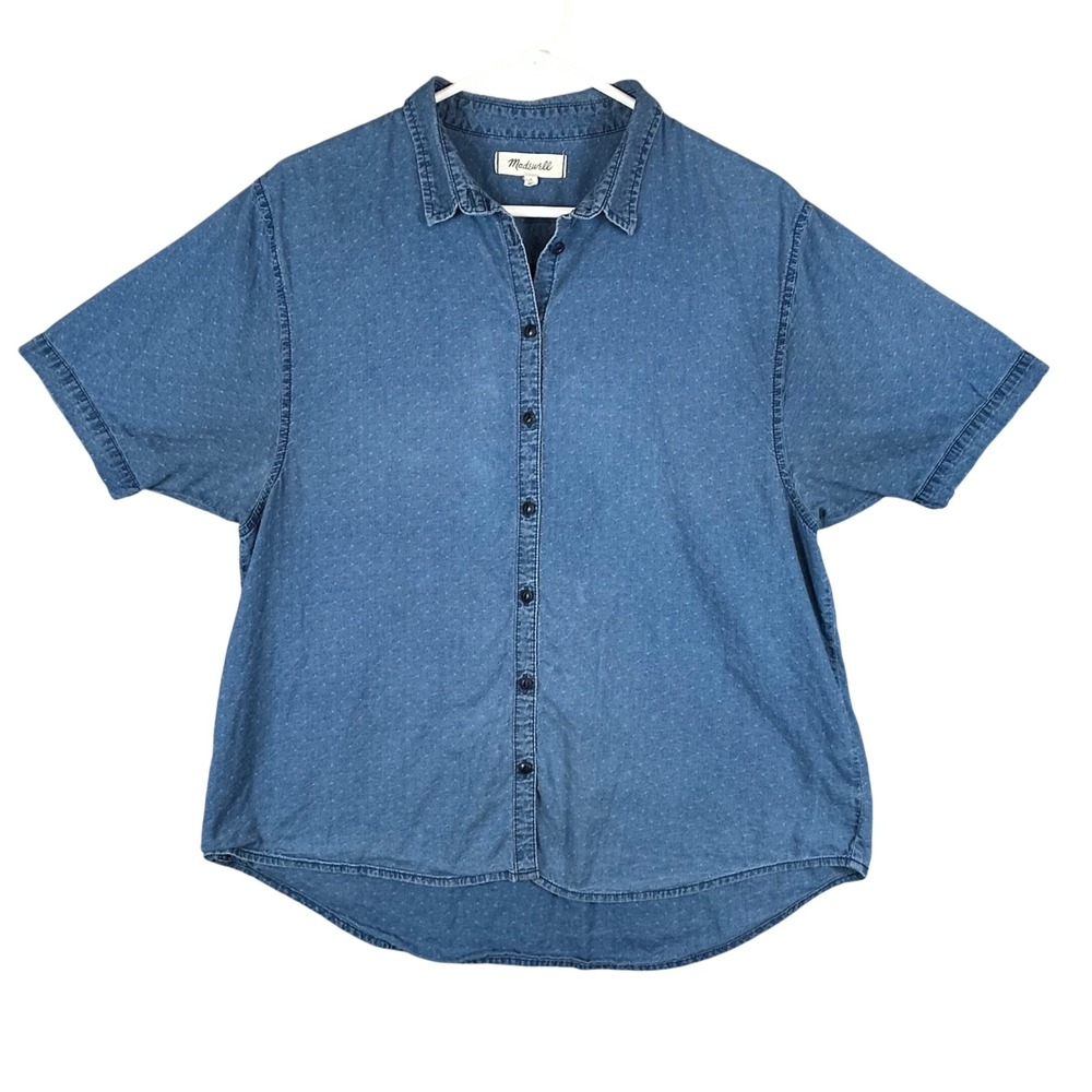 Madewell Womens Blue Short Sleeve Denim Button Down Shirt M